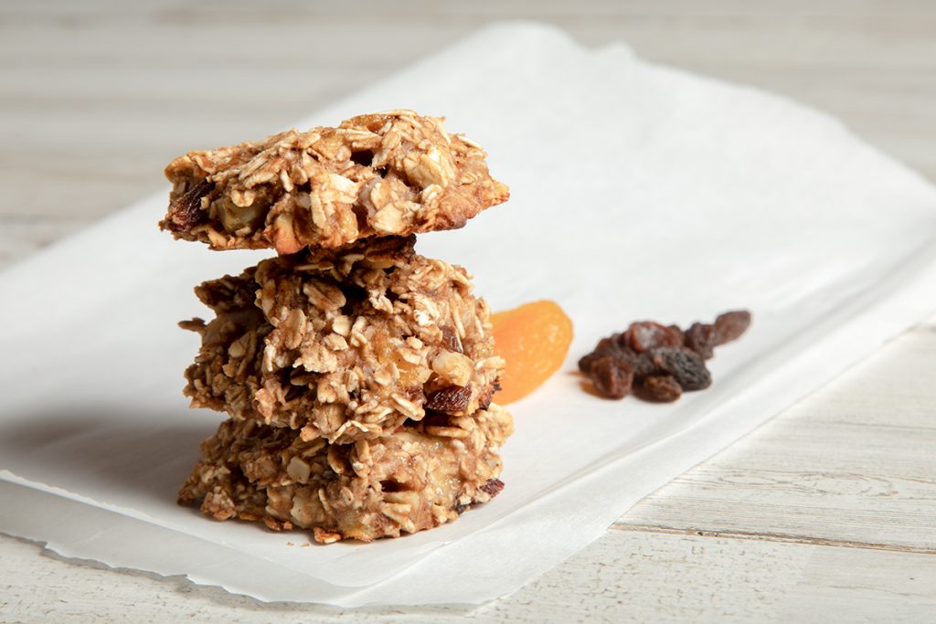 stack of healthy fruit and oatmeal cookies