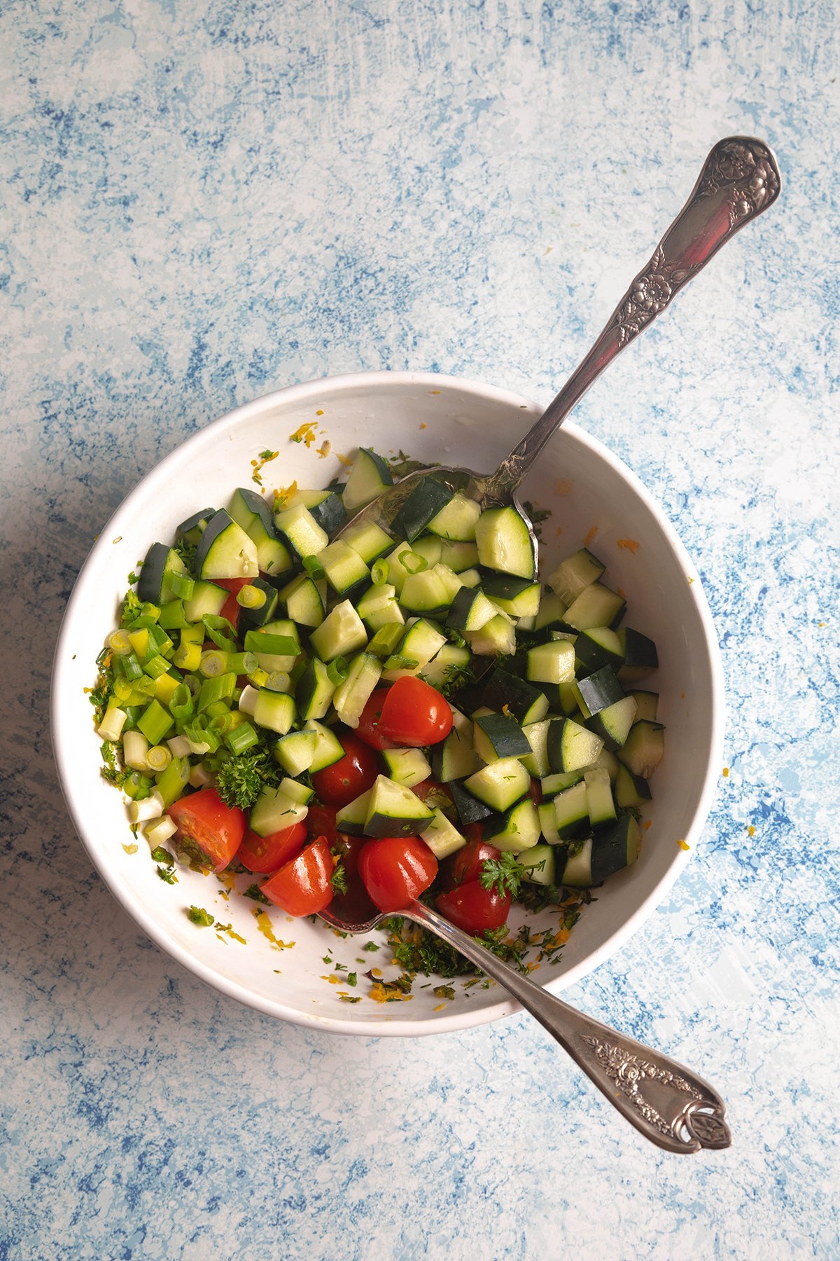 cauliflower rice tabbouleh final mixing