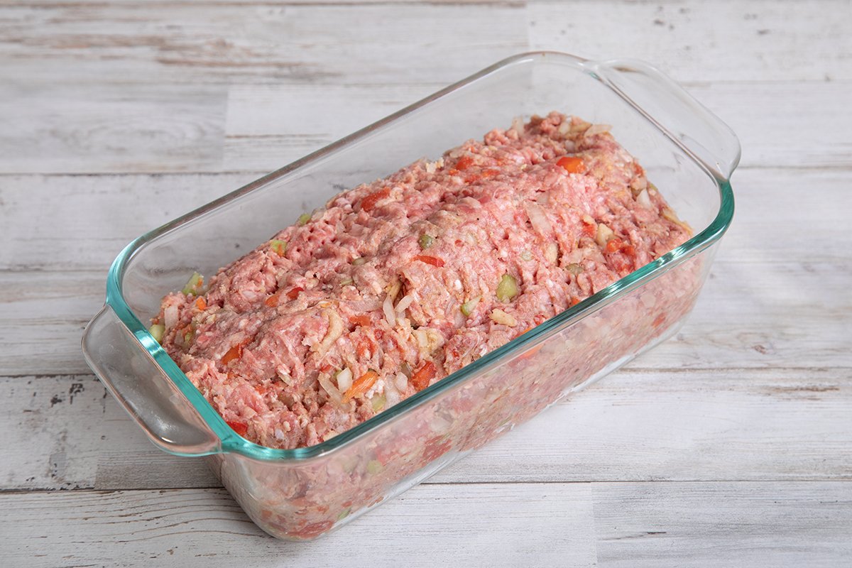 eggless meatloaf ingredients in baking dish