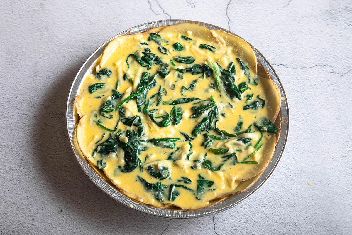 spinach quiche before oven