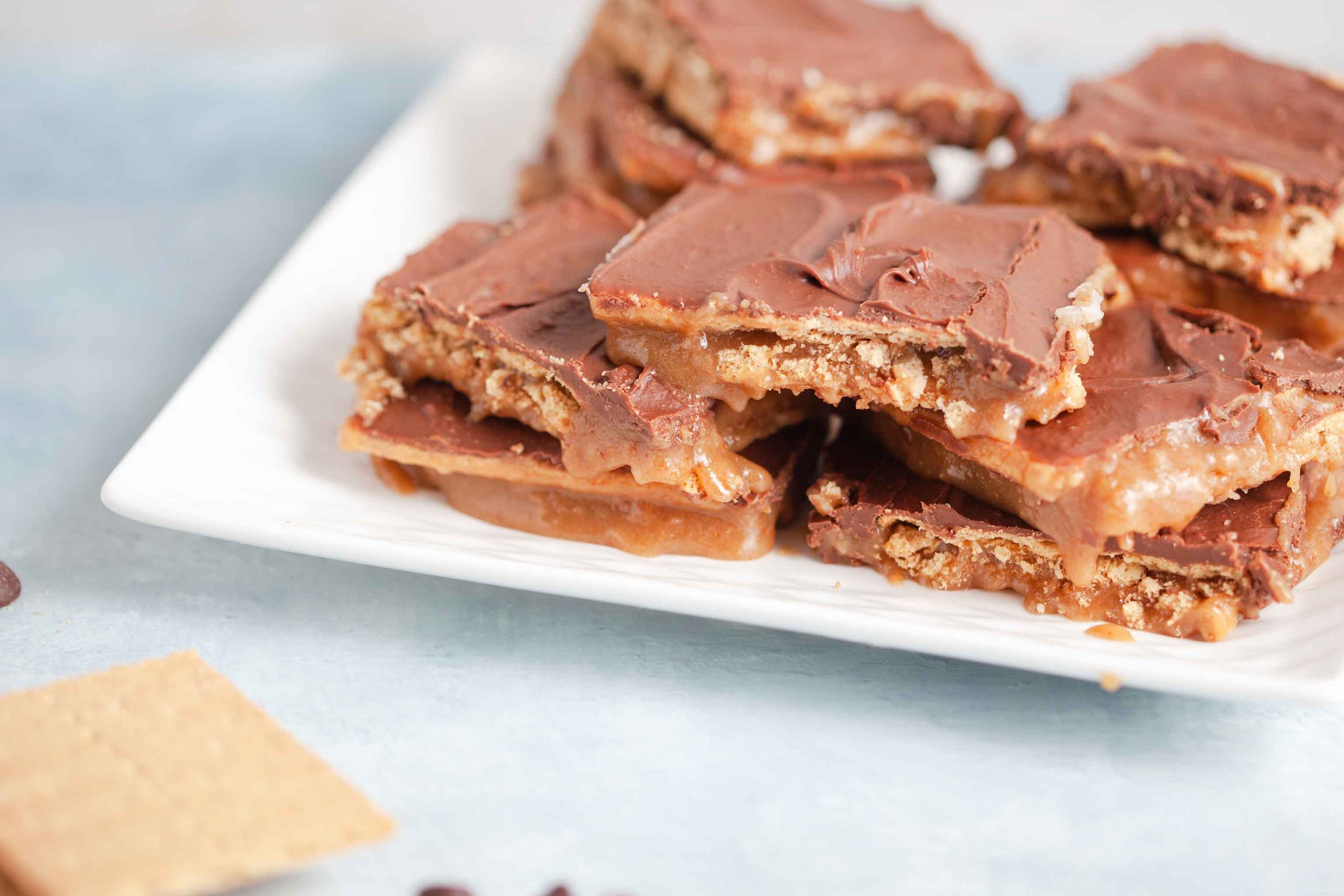 plate of no-bake chocolate peanut butter bars