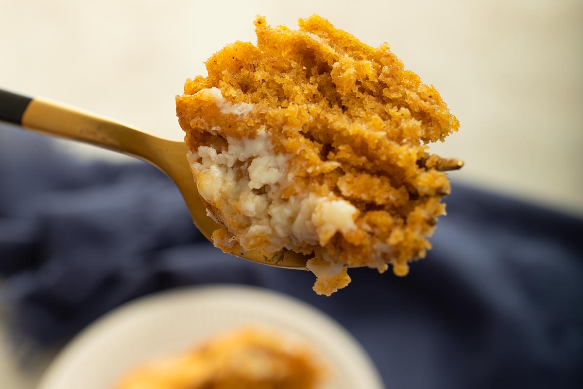 fork of pumpkin cream cheese muffin